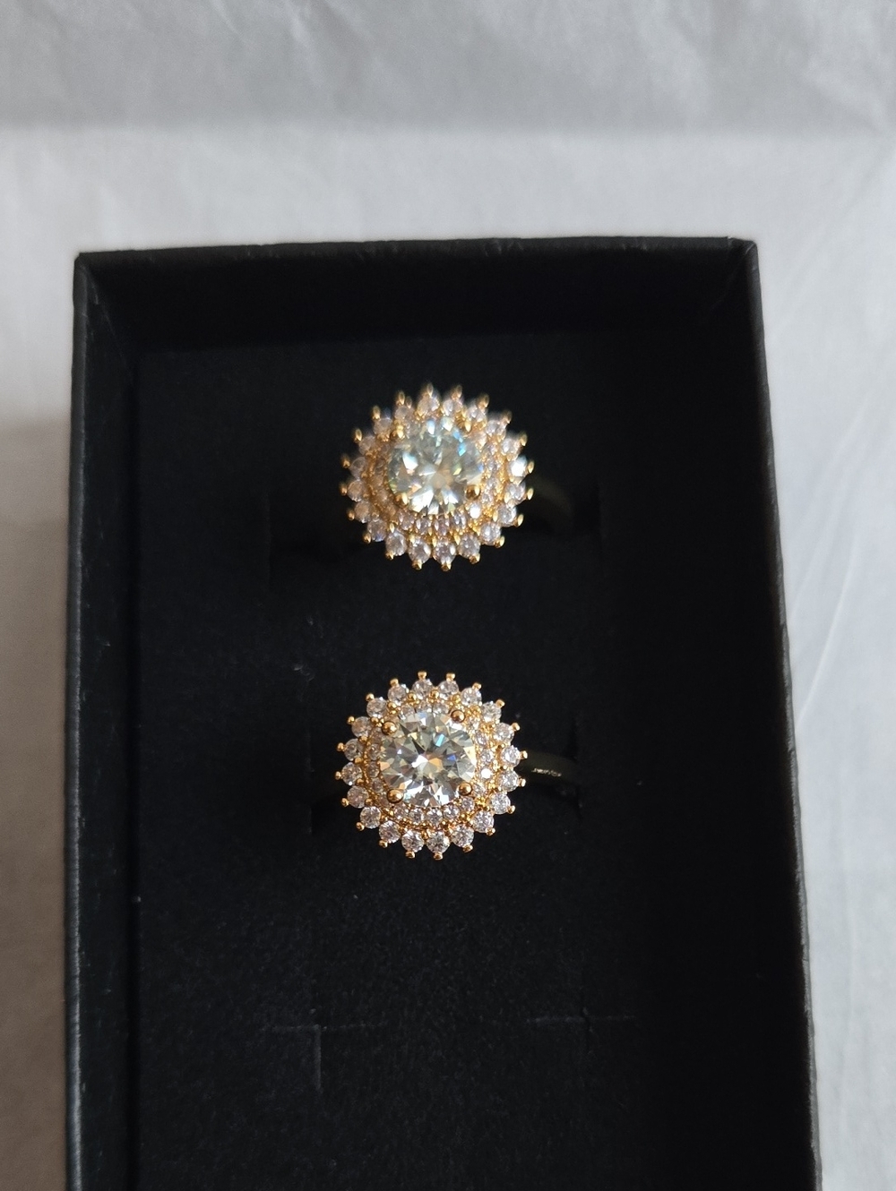 18k Gold Plated Halo Ring with Clear Moissanite Center
